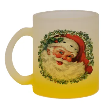 Santa Claus, Κούπα γυάλινη δίχρωμη με βάση το κίτρινο ματ, 330ml
