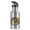 Water bottle Silver with straw, stainless steel 600ml