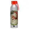 Aluminum Sports Bottle 650ml – Silver with Red Cap and Silicone Strap