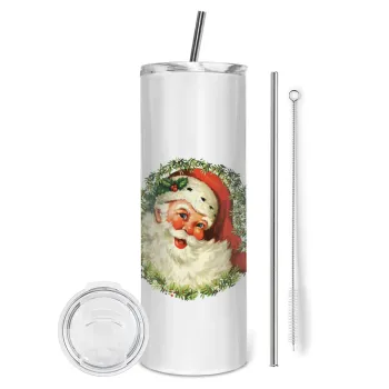 Santa Claus, Tumbler ποτήρι θερμό από ανοξείδωτο ατσάλι 600ml, με μεταλλικό καλαμάκι & βούρτσα καθαρισμού