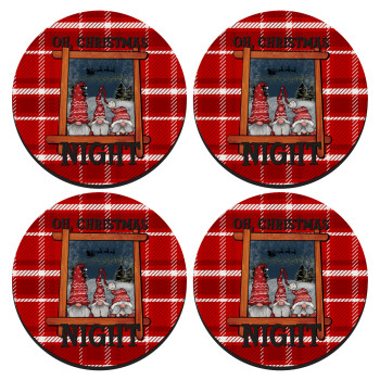 Oh Christmas Night, SET of 4 round wooden coasters (9cm)