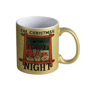 Oh Christmas Night, Κούπα Χρυσή Glitter που γυαλίζει, κεραμική, 330ml