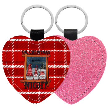 Oh Christmas Night, Μπρελόκ PU δερμάτινο glitter καρδιά ΡΟΖ