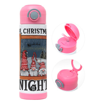 Oh Christmas Night, Children's hot water bottle, stainless steel, with safety straw, PINK (500ml)