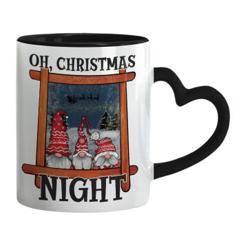 Oh Christmas Night, Mug heart black handle, ceramic, 330ml