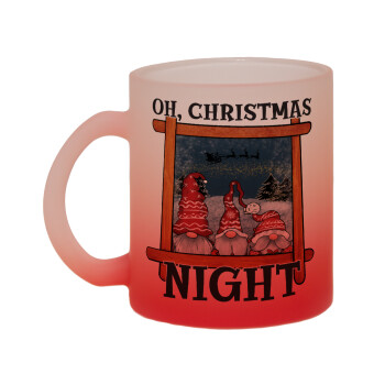 Oh Christmas Night, Κούπα γυάλινη δίχρωμη με βάση το κόκκινο ματ, 330ml