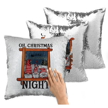 Oh Christmas Night, Μαξιλάρι καναπέ Μαγικό Ασημένιο με πούλιες 40x40cm περιέχεται το γέμισμα