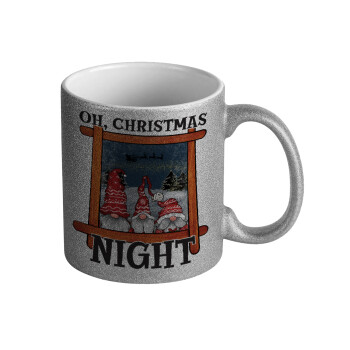Oh Christmas Night, Κούπα Ασημένια Glitter που γυαλίζει, κεραμική, 330ml