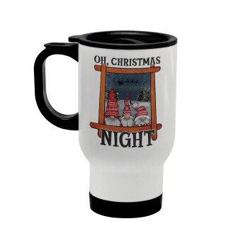 Oh Christmas Night, Stainless steel travel mug with lid, double wall white 450ml