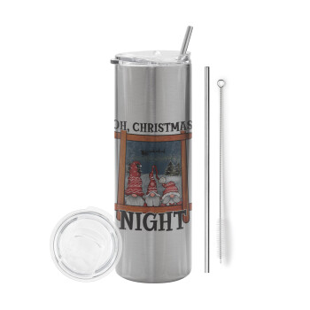 Oh Christmas Night, Tumbler stainless steel Silver 600ml, with metal straw & cleaning brush