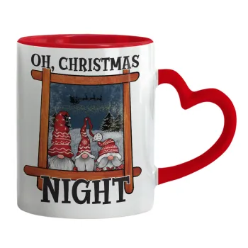 Oh Christmas Night, Κούπα καρδιά χερούλι κόκκινη, κεραμική, 330ml