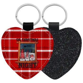 Oh Christmas Night, Μπρελόκ PU δερμάτινο glitter καρδιά ΜΑΥΡΟ