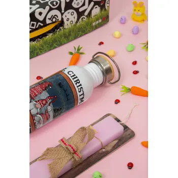 Oh Christmas Night, Πασχαλινή Λαμπάδα με παγούρι μεταλλικό (620ml, stainless steel) & κερί αρωματικό πλακέ (30cm) (ΡΟΖ)