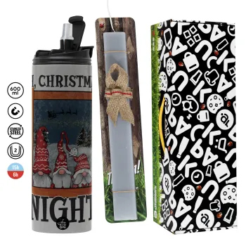 Oh Christmas Night, Πασχαλινή Λαμπάδα με Travel Tumbler θερμό (600ml, BPA free) & κερί αρωματικό πλακέ (30cm) (ΓΚΡΙ)