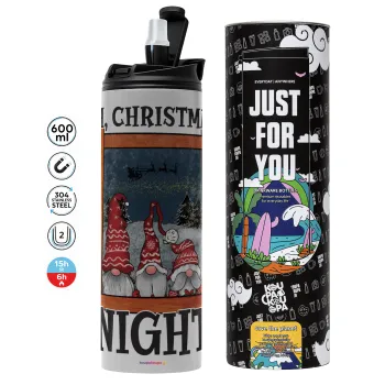 Oh Christmas Night, Tumbler ποτήρι θερμό ΓΚΡΙ από ανοξείδωτο ατσάλι 600ml