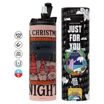Oh Christmas Night, Tumbler ποτήρι θερμό ΡΟΖ από ανοξείδωτο ατσάλι 600ml