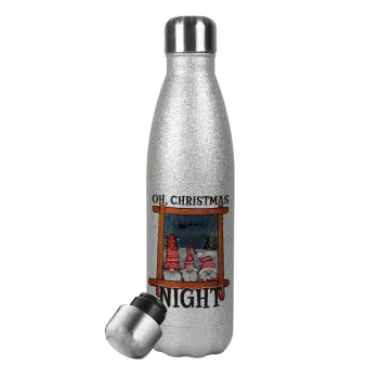 Oh Christmas Night, Metallic Glitter Silver Thermos Flask (Stainless steel), double-walled, 500ml