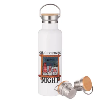 Oh Christmas Night, Stainless steel White with wooden lid (bamboo), double wall, 750ml