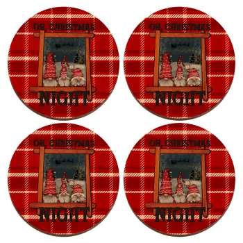 Oh Christmas Night, ΣΕΤ x4 Σουβέρ ξύλινα στρογγυλά plywood (9cm)