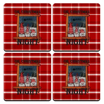 Oh Christmas Night, ΣΕΤ 4 Σουβέρ ξύλινα τετράγωνα (9cm)