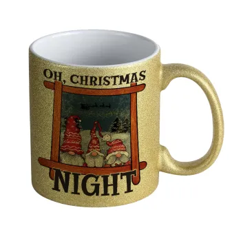 Oh Christmas Night, Κούπα Χρυσή Glitter που γυαλίζει, κεραμική, 330ml