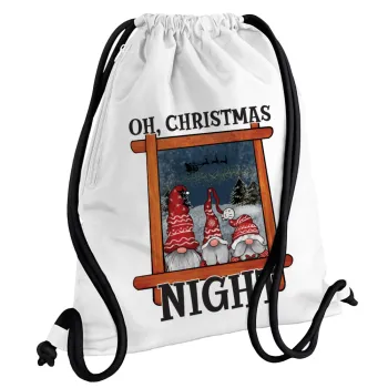 Oh Christmas Night, Τσάντα πλάτης πουγκί GYMBAG λευκή, με τσέπη (40x48cm) & χονδρά κορδόνια