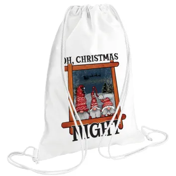 Oh Christmas Night, Τσάντα πλάτης πουγκί GYMBAG λευκή (28x40cm)