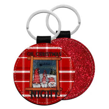 Oh Christmas Night, Μπρελόκ Δερματίνη, στρογγυλό ΚΟΚΚΙΝΟ (5cm)