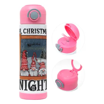 Oh Christmas Night, Children's hot water bottle, stainless steel, with safety straw, PINK (500ml)
