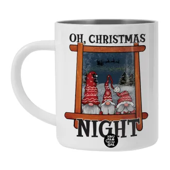 Oh Christmas Night, Λευκή Ανοξείδωτη Μεταλλική Κούπα 450ml - Διπλού Τοιχώματος 
