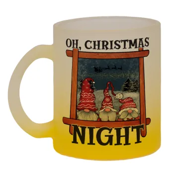 Oh Christmas Night, Κούπα γυάλινη δίχρωμη με βάση το κίτρινο ματ, 330ml