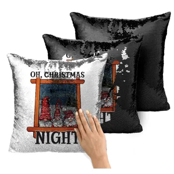 Oh Christmas Night, Μαξιλάρι καναπέ Μαγικό Μαύρο με πούλιες 40x40cm περιέχεται το γέμισμα