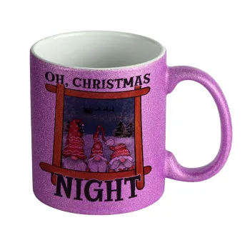 Oh Christmas Night, Κούπα Μωβ Glitter που γυαλίζει, κεραμική, 330ml