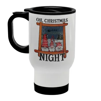 Oh Christmas Night, Κούπα ταξιδιού ανοξείδωτη με καπάκι, διπλού τοιχώματος (θερμό) λευκή 450ml