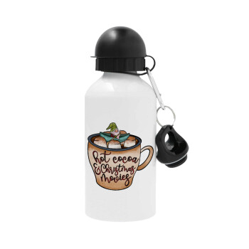 Hot Cocoa And Christmas Movies, Metal water bottle, White, aluminum 500ml