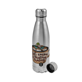 Hot Cocoa And Christmas Movies, Metallic water bottle, stainless steel, 750ml