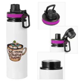 Hot Cocoa And Christmas Movies, Μεταλλικό παγούρι νερού με καπάκι ασφαλείας, αλουμινίου 850ml