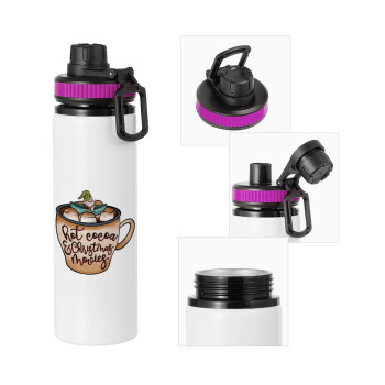 Hot Cocoa And Christmas Movies, Metallic water bottle with safety lid, 850ml aluminum