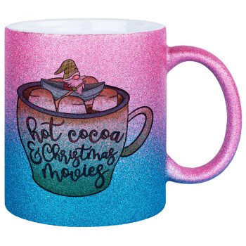Hot Cocoa And Christmas Movies, Κούπα Χρυσή/Μπλε Glitter, κεραμική, 330ml