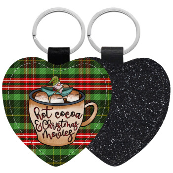 Hot Cocoa And Christmas Movies, Μπρελόκ PU δερμάτινο glitter καρδιά ΜΑΥΡΟ