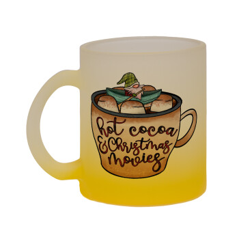 Hot Cocoa And Christmas Movies, Κούπα γυάλινη δίχρωμη με βάση το κίτρινο ματ, 330ml