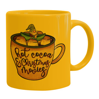 Hot Cocoa And Christmas Movies, Ceramic coffee mug yellow, 330ml (1pcs)