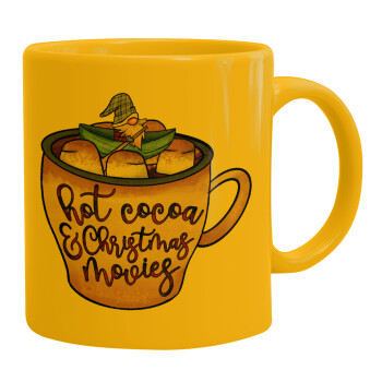 Hot Cocoa And Christmas Movies, Ceramic coffee mug yellow, 330ml