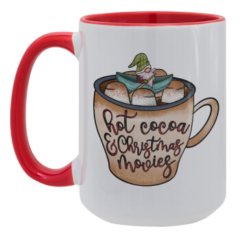 Hot Cocoa And Christmas Movies, Κούπα Mega 15oz, κεραμική Κόκκινη, 450ml