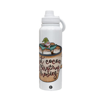 Hot Cocoa And Christmas Movies, 1L Stainless Steel Thermal Bottle with Phone Holder & Double Wall Insulation