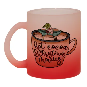 Hot Cocoa And Christmas Movies, Κούπα γυάλινη δίχρωμη με βάση το κόκκινο ματ, 330ml