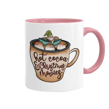 Hot Cocoa And Christmas Movies, Κούπα χρωματιστή ροζ, κεραμική, 330ml