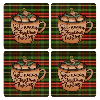 Hot Cocoa And Christmas Movies, ΣΕΤ x4 Σουβέρ ξύλινα τετράγωνα plywood (9cm)