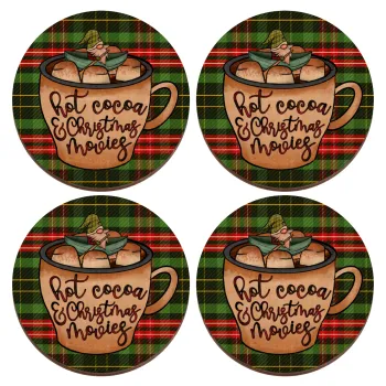 Hot Cocoa And Christmas Movies, ΣΕΤ x4 Σουβέρ ξύλινα στρογγυλά plywood (9cm)