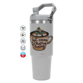 Hot Cocoa And Christmas Movies, ΓΚΡΙ χρώματος Θερμός Ανοξείδωτο 890ml (30oz) με χερούλι